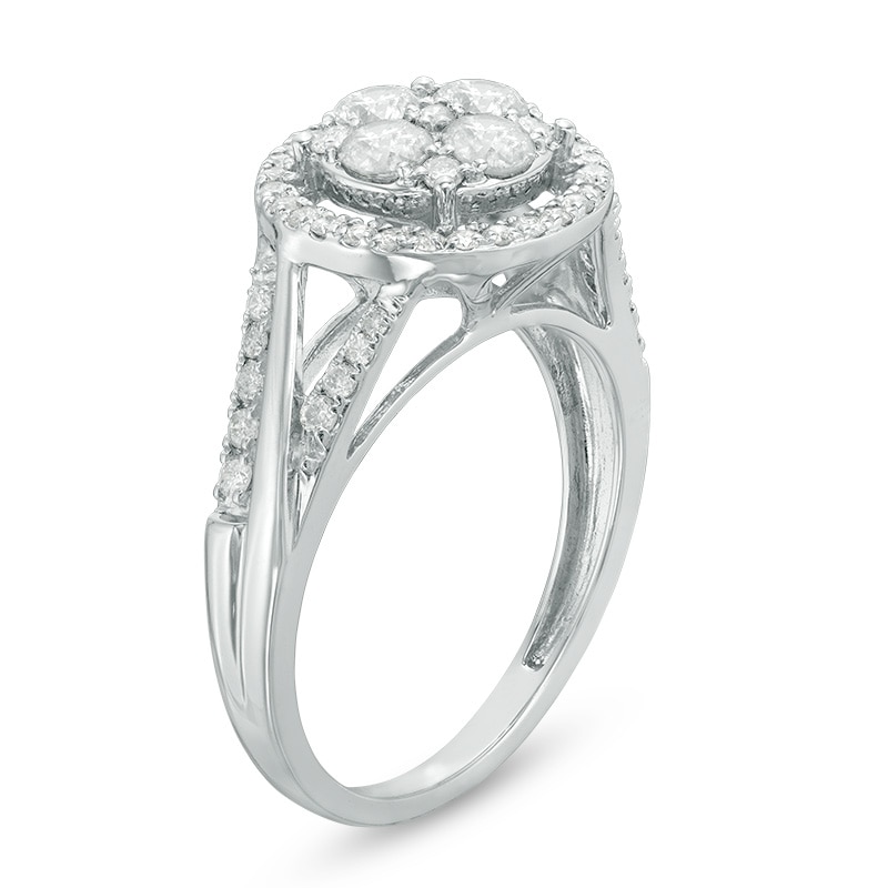 Main Image 2 of Previously Owned - 1 CT. T.W. Composite Diamond Frame Engagement Ring in 10K White Gold