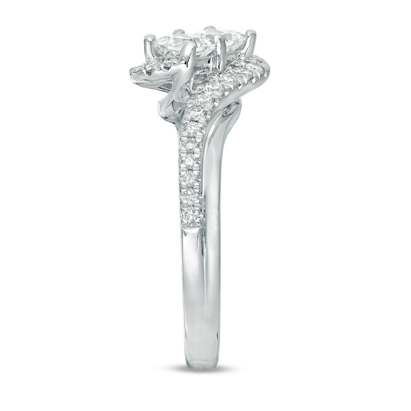 Previously Owned - Ever Us® 1 CT. T.W. Two-Stone Princess-Cut Diamond Tilted Bypass Frame Ring in 14K White Gold