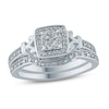 Thumbnail Image 0 of Previously Owned - 1/4 CT. T.W. Composite Diamond Cushion Frame Bridal Set in Sterling Silver