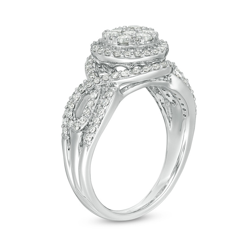 Main Image 2 of Previously Owned - 1 CT. T.W. Composite Diamond Frame Bypass Twist Shank Engagement Ring in 10K White Gold