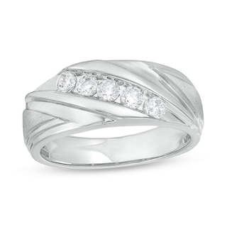 18ct Diamond Corner Band Ring White Gold Mens Ring SizeR, 021000111374