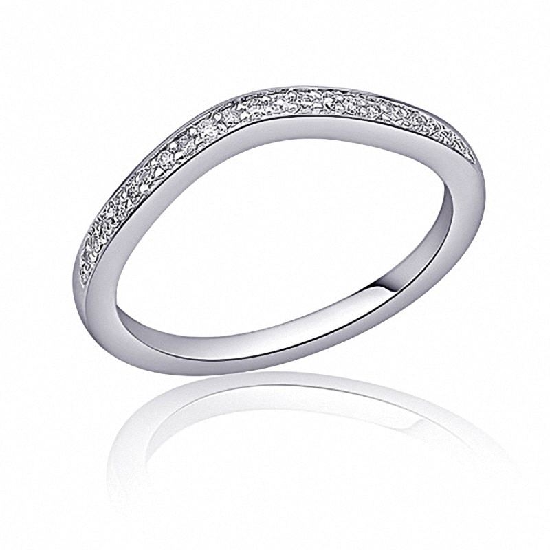 Previously Owned - 1/10 CT. T.W. Diamond Contoured Wedding Band in 14K White Gold