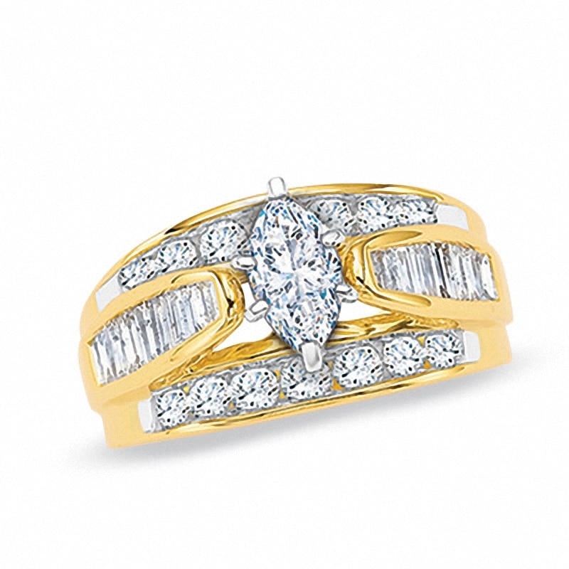 Main Image 1 of Previously Owned - 1-1/2 CT. T.W. Marquise Diamond Cathedral Bridge Ring in 14K Gold