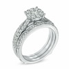 Thumbnail Image 1 of Previously Owned - 1 CT. T.W. Diamond Cluster Vintage-Style Bridal Set in 14K White Gold