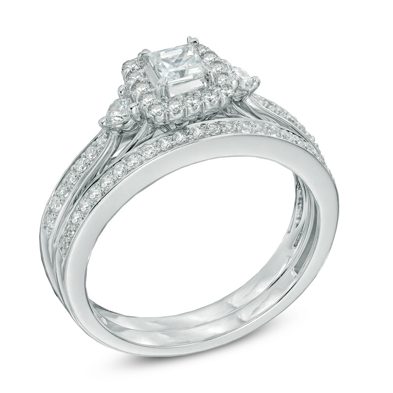 Previously Owned - Celebration Grand® 5/8 CT. T.W. Princess-Cut Diamond Frame Bridal Set in 14K White Gold (H-I/I1)