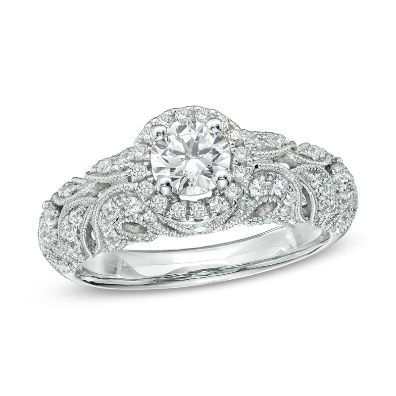 Previously Owned - 1 CT. T.W. Diamond Vintage-Style Engagement Ring in 14K White Gold