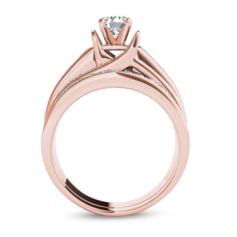 Main Image 3 of Previously Owned - 1-1/4  CT. T.W. Diamond Multi-Row Bridal Set in 14K Rose Gold