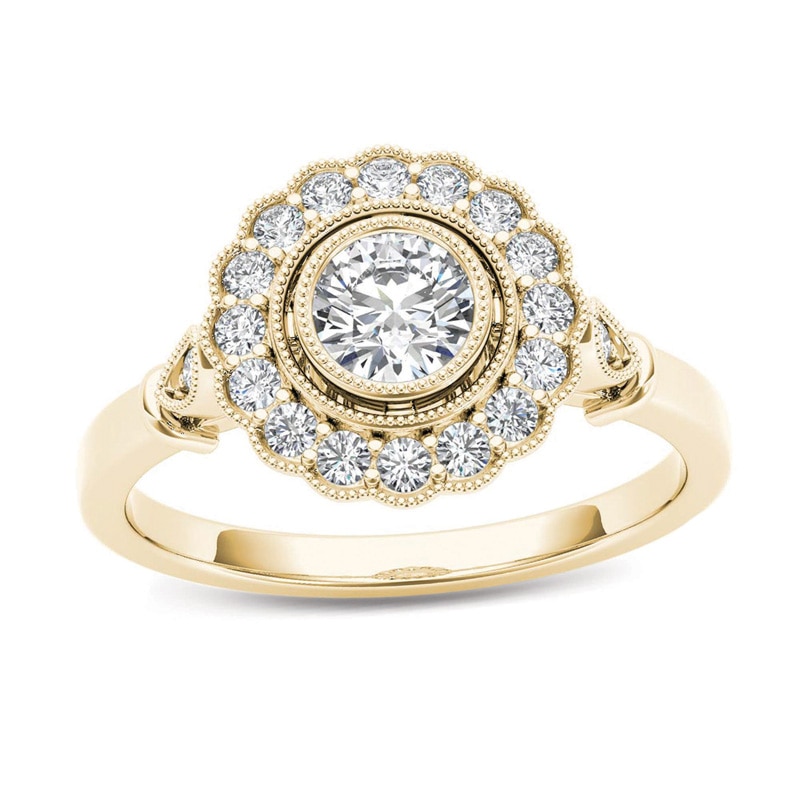 Main Image 1 of Previously Owned - 5/8 CT. T.W. Diamond Frame Vintage-Style Engagement Ring in 14K Gold