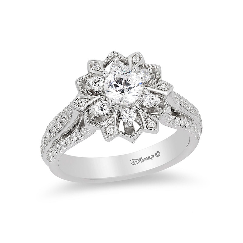 Main Image 1 of Previously Owned - Enchanted Disney Elsa 1 CT. T.W. Diamond Snowflake Frame Engagement Ring in 14K White Gold