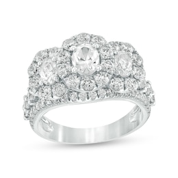 Previously Owned - 3 CT. T.W. Oval Diamond Past Present Future® Frame Engagement Ring in 14K White Gold