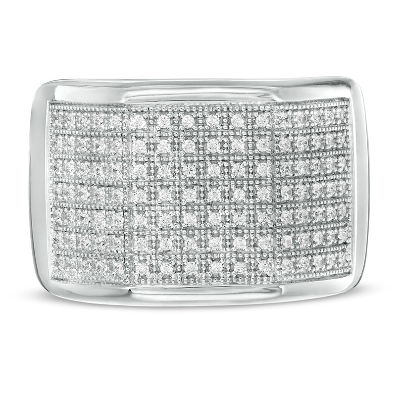 Previously Owned - Men's 1/3 CT. T.W. Diamond Multi-Row Geometric Ring in Sterling Silver