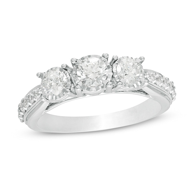 Main Image 1 of Previously Owned - 1 CT. T.W. Diamond Past Present Future® Engagement Ring in 14K White Gold