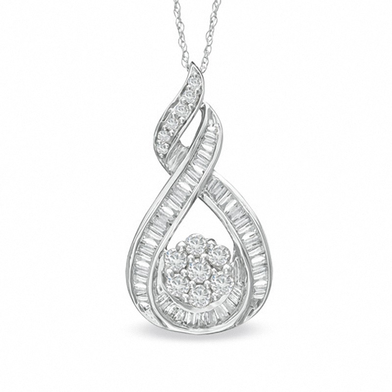 Main Image 1 of Previously Owned - 1 CT. T.W. Diamond Wrapped Flower Pendant in 10K White Gold