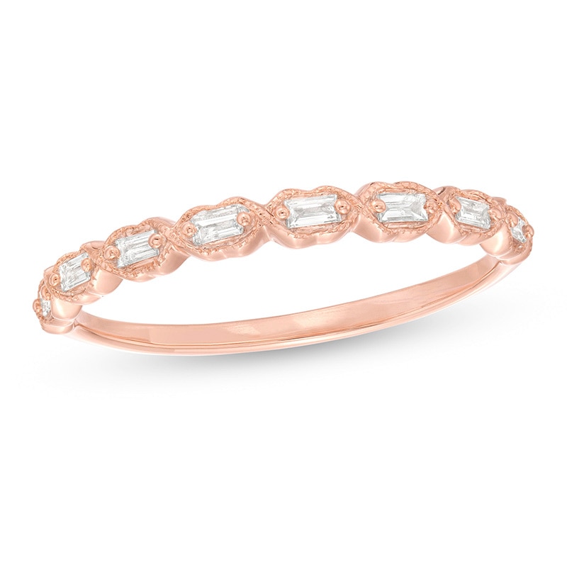 Previously Owned - 1/8 CT. T.W. Baguette Diamond Art Deco Vintage-Style Stackable Band in 10K Rose Gold