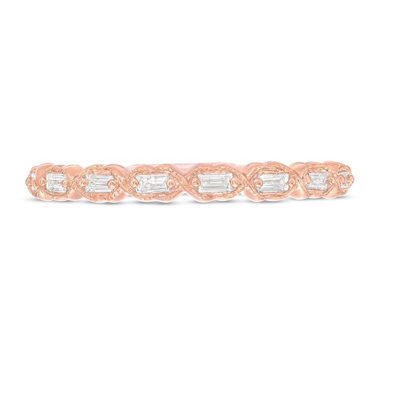 Previously Owned - 1/8 CT. T.W. Baguette Diamond Art Deco Vintage-Style Stackable Band in 10K Rose Gold
