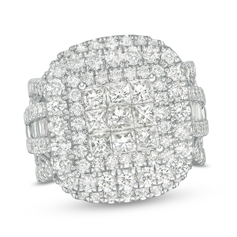 Previously Owned - 4 CT. T.W. Princess-Cut Composite Diamond Multi-Row Split Shank Engagement Ring in 10K White Gold