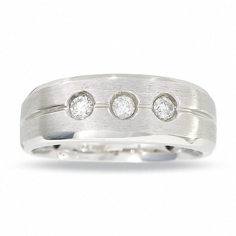 Main Image 1 of Previously Owned - Men's 1/4 CT. T.W. Diamond Three Stone Ring in 14K White Gold