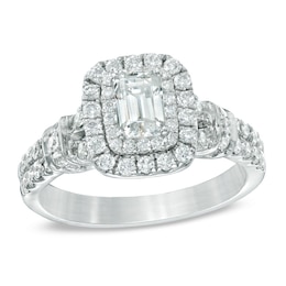 Previously Owned - Celebration Ideal 1-1/6 CT. T.W. Emerald-Cut Diamond Frame Engagement Ring in 14K White Gold (I/I1)