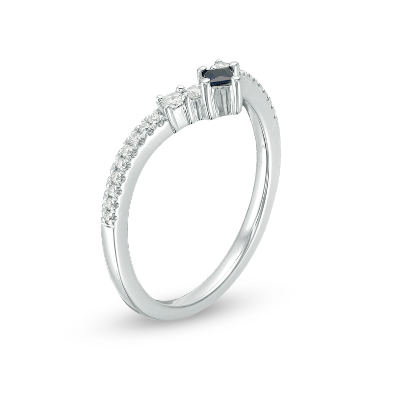 Previously Owned - Vera Wang Love Collection Princess-Cut Sapphire and 1/6 CT. T.W. Diamond Ring in Sterling Silver