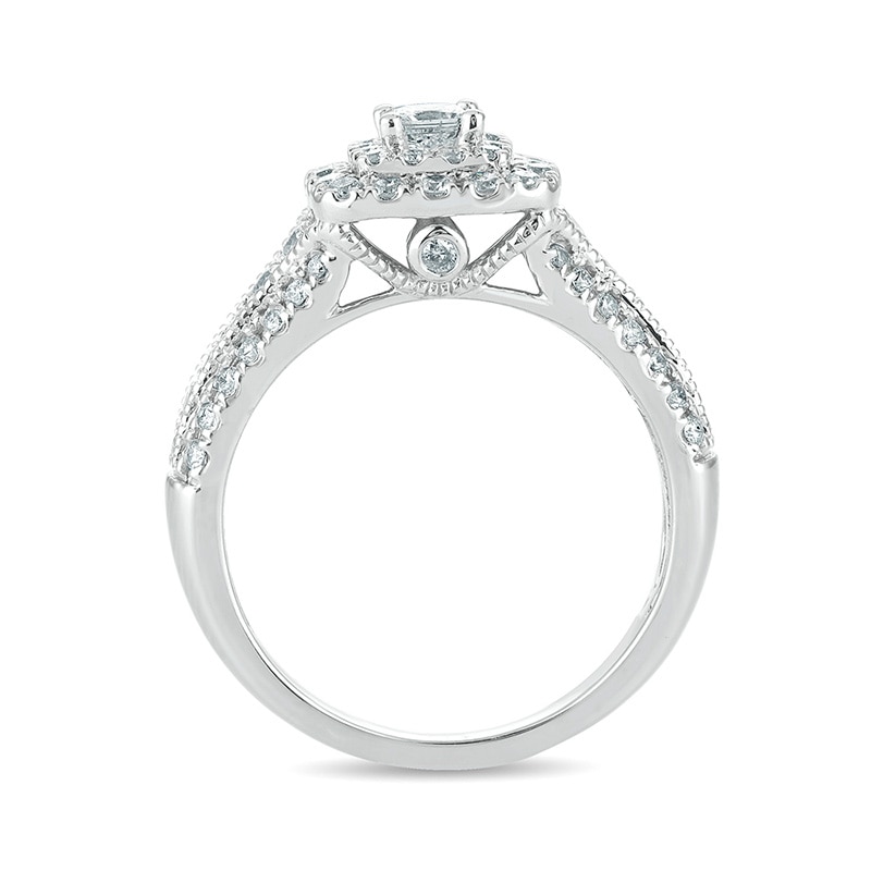 Main Image 3 of Previously Owned - 1 CT. T.W. Princess-Cut Diamond Double Frame Vintage-Style Engagement Ring in 10K White Gold