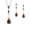 Thumbnail Image 1 of Previously Owned - Pear-Shaped Garnet and Diamond Accent Pendant and Earrings Set in Sterling Silver and 14K Gold