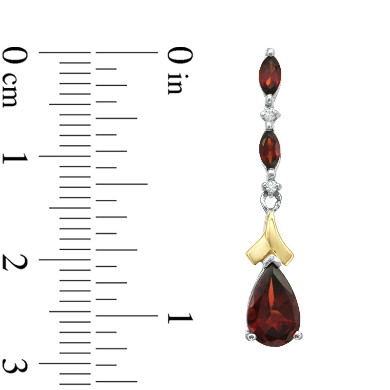 Main Image 2 of Previously Owned - Pear-Shaped Garnet and Diamond Accent Pendant and Earrings Set in Sterling Silver and 14K Gold