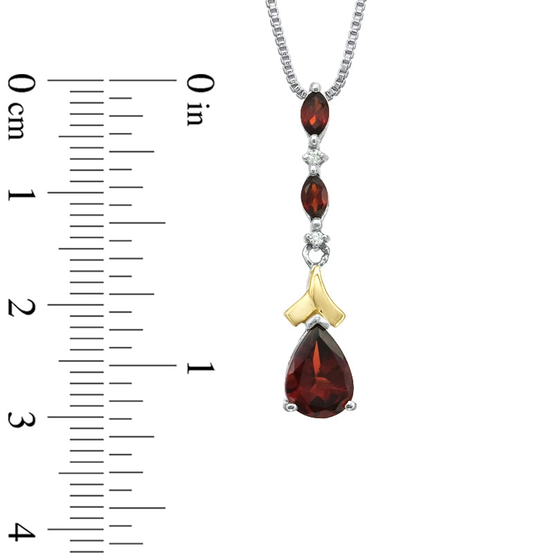 Main Image 3 of Previously Owned - Pear-Shaped Garnet and Diamond Accent Pendant and Earrings Set in Sterling Silver and 14K Gold