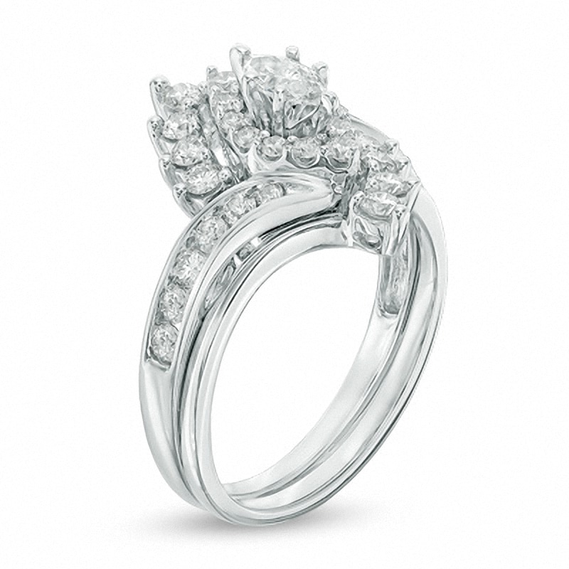 Main Image 2 of Previously Owned - 1 CT. T.W. Marquise Diamond Frame Bridal Set in 14K White Gold