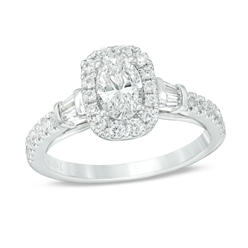 Previously Owned - Vera Wang Love Collection 1 CT. T.W. Oval Diamond Engagement Ring in 14K White Gold