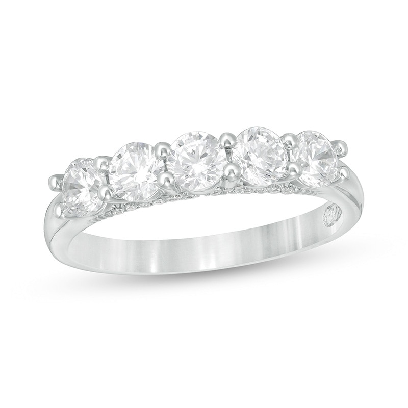 Previously Owned - Zales Private Collection 1 CT. T.W. Colourless Diamond Five Stone Wedding Band in 14K White Gold