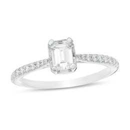 Previously Owned - 3/4 CT. T.W. Emerald-Cut Diamond Frame Engagement Ring in 14K White Gold
