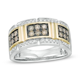 Previously Owned - Men's 1 CT. T.W. Champagne and White Diamond Buckle Ring in 10K Two-Tone Gold