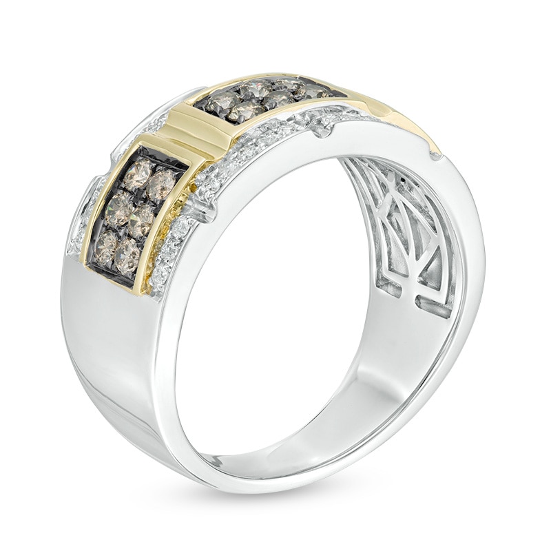 Main Image 2 of Previously Owned - Men's 1 CT. T.W. Champagne and White Diamond Buckle Ring in 10K Two-Tone Gold