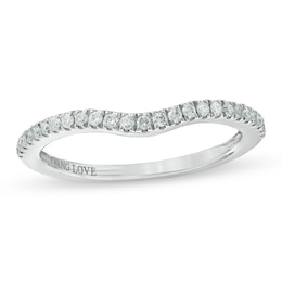 Previously Owned - Vera Wang Love Collection 1/6 CT. T.W. Diamond Ribbon Slight Contour Wedding Band in 14K White Gold