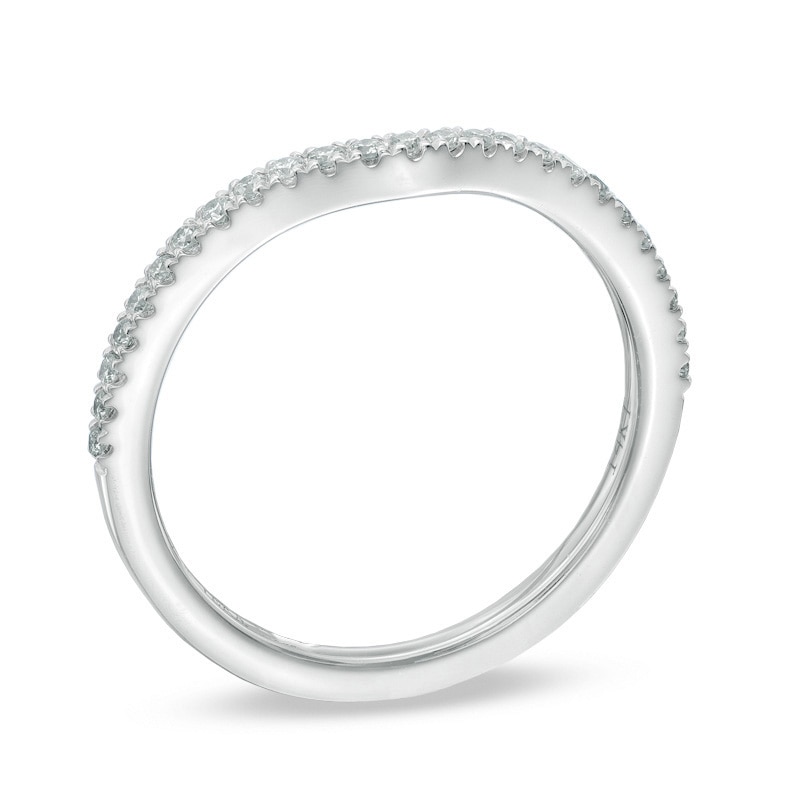 Main Image 2 of Previously Owned - Vera Wang Love Collection 1/6 CT. T.W. Diamond Ribbon Slight Contour Wedding Band in 14K White Gold