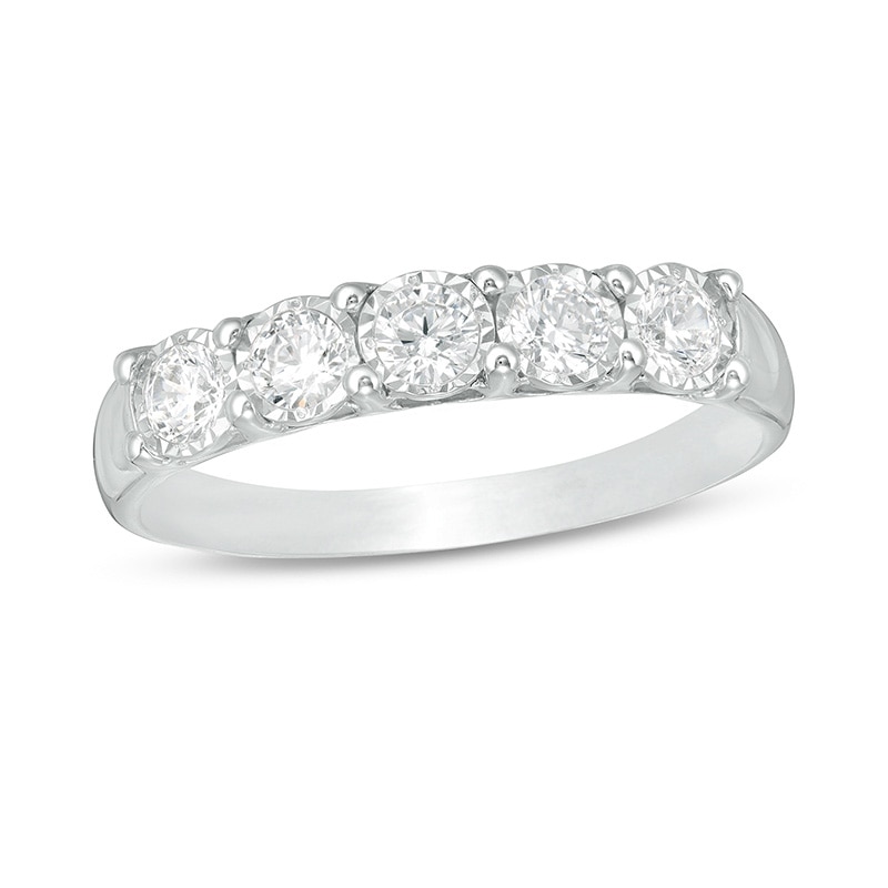 Main Image 1 of Previously Owned - 1/2 CT. T.W. Diamond Five Stone Band in 10K White Gold