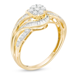 Previously Owned - 1/2 CT. T.W. Baguette and Round Composite Diamond ...
