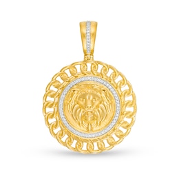 Previously Owned - Men's 1/6 CT. T.W. Diamond Chain Link Double Frame Lion Head Medallion Necklace Charm in 10K Gold