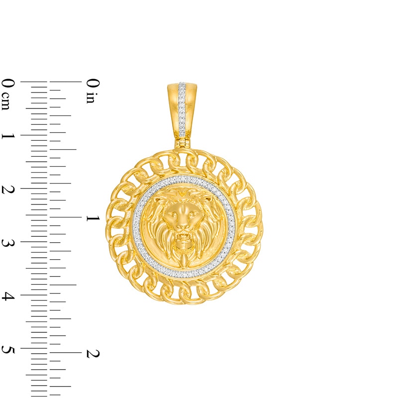 Previously Owned - Men's 1/6 CT. T.W. Diamond Chain Link Double Frame Lion Head Medallion Necklace Charm in 10K Gold