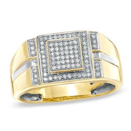 Previously Owned - Men's 1/4 CT. T.W. Diamond Micro Cluster Square Stepped Ring in 10K Gold