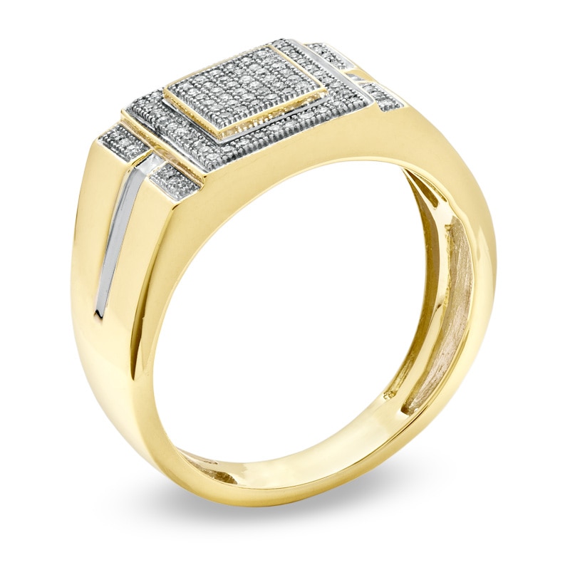 Previously Owned - Men's 1/4 CT. T.W. Diamond Micro Cluster Square Stepped Ring in 10K Gold