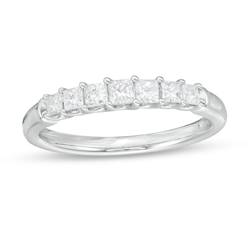 Main Image 1 of Previously Owned - 1/2 CT. T.W. Princess-Cut Diamond Seven Stone Anniversary Band in 14K White Gold