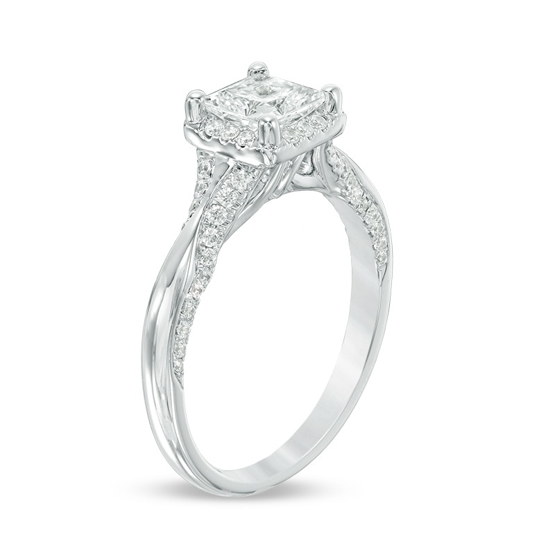 Previously Owned - 1-1/4 CT. T.W. Princess-Cut Diamond Frame Engagement Ring in 14K White Gold