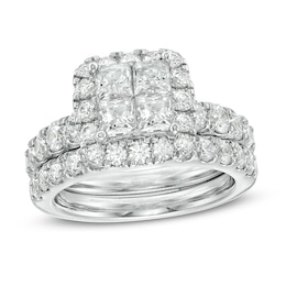 Previously Owned - 3 CT. T.W. Quad Princess-Cut Diamond Frame Bridal Set in 14K White Gold