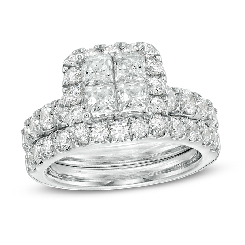 Main Image 1 of Previously Owned - 3 CT. T.W. Quad Princess-Cut Diamond Frame Bridal Set in 14K White Gold