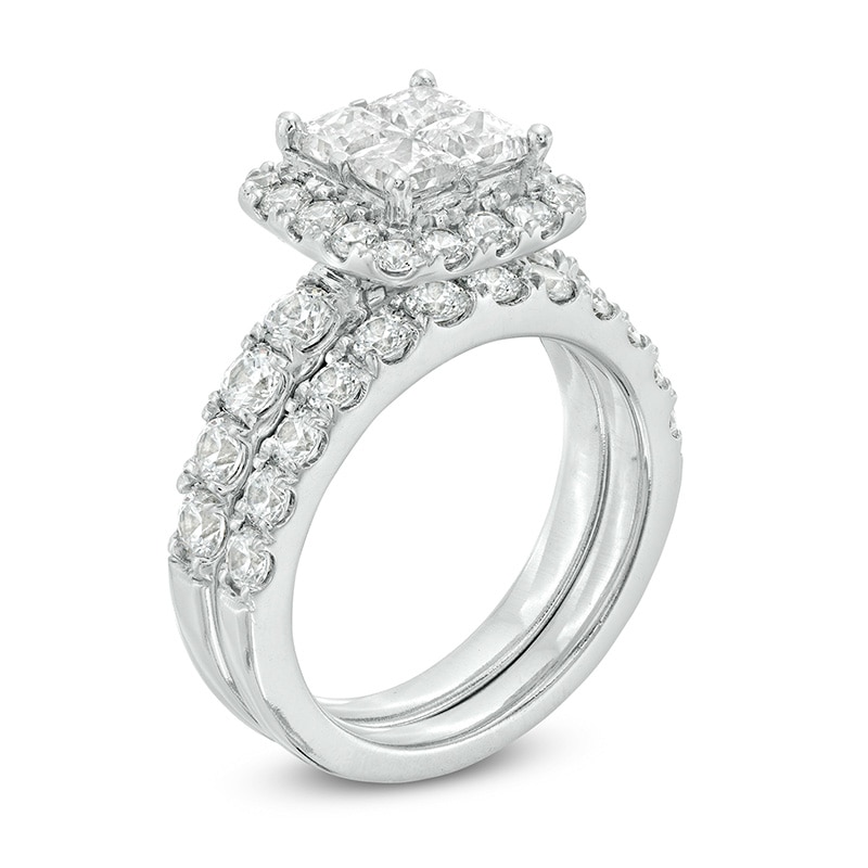 Main Image 2 of Previously Owned - 3 CT. T.W. Quad Princess-Cut Diamond Frame Bridal Set in 14K White Gold