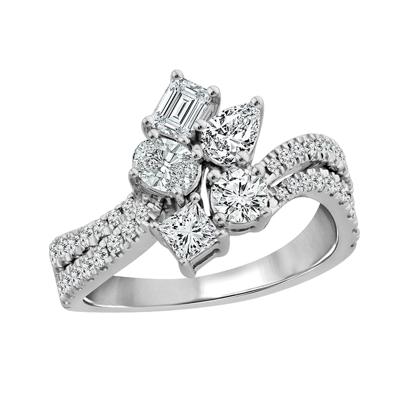 Main Image 1 of Previously Owned - Everything You Are™ 1-1/2 CT. T.W. Multi-Shape Diamond Scatter Bypass Ring in 10K White Gold