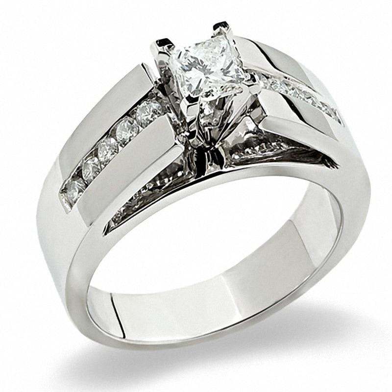 Main Image 1 of Previously Owned - 3/4 CT. T.W. Princess-Cut Diamond Solitaire Wide Band in 14K White Gold