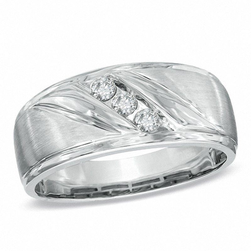 Main Image 1 of Previously Owned - Men's 1/5 CT. T.W. Diamond Three Stone Slant Band in 10K White Gold