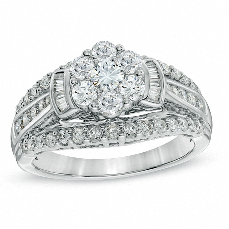 Previously Owned - 1-1/4 CT. T.W. Diamond Cluster Engagement Ring in 10K White Gold